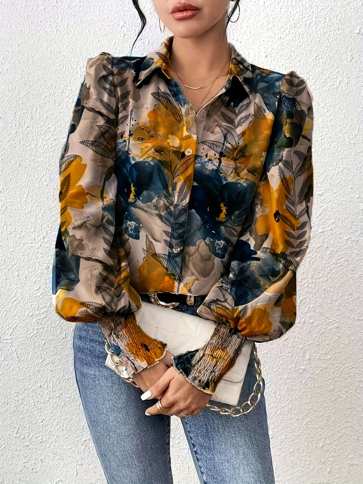 Floral Print Lapel Collar Women's Blouse Sustainable Must-Have Stylish & Comfortable Spring/Summer/Fall - Elena Harper