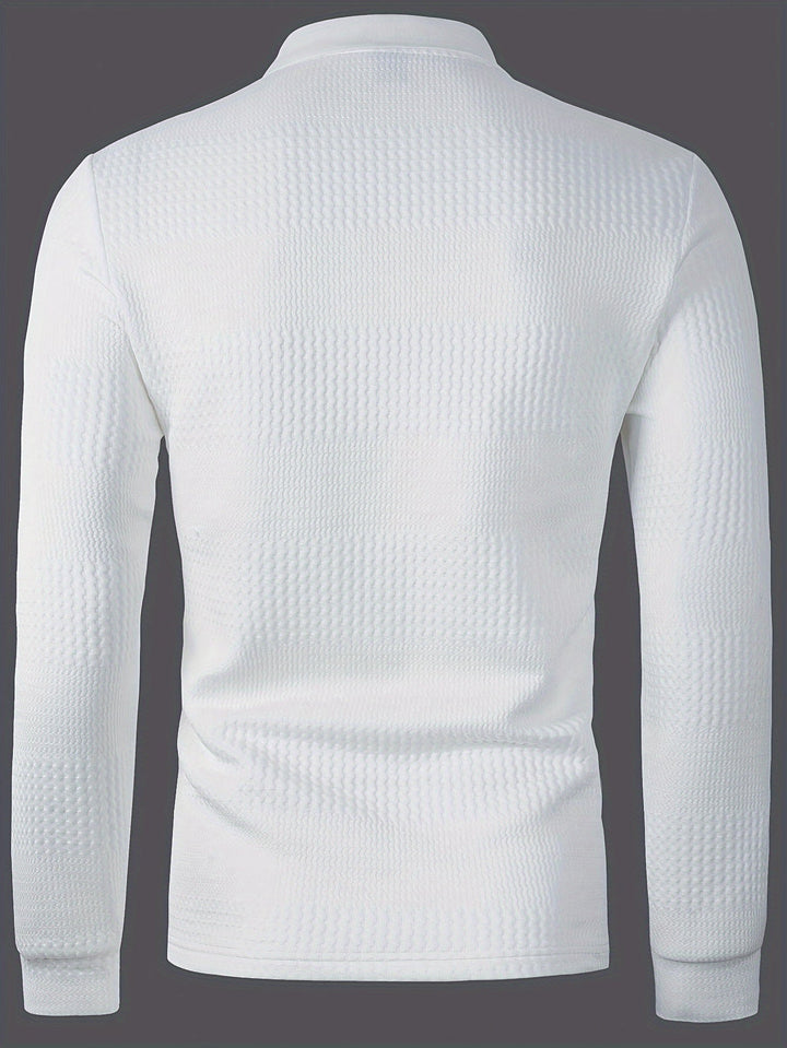 Fletcher Textured Long-Sleeve Polo Shirt, view 2 - Elena Harper