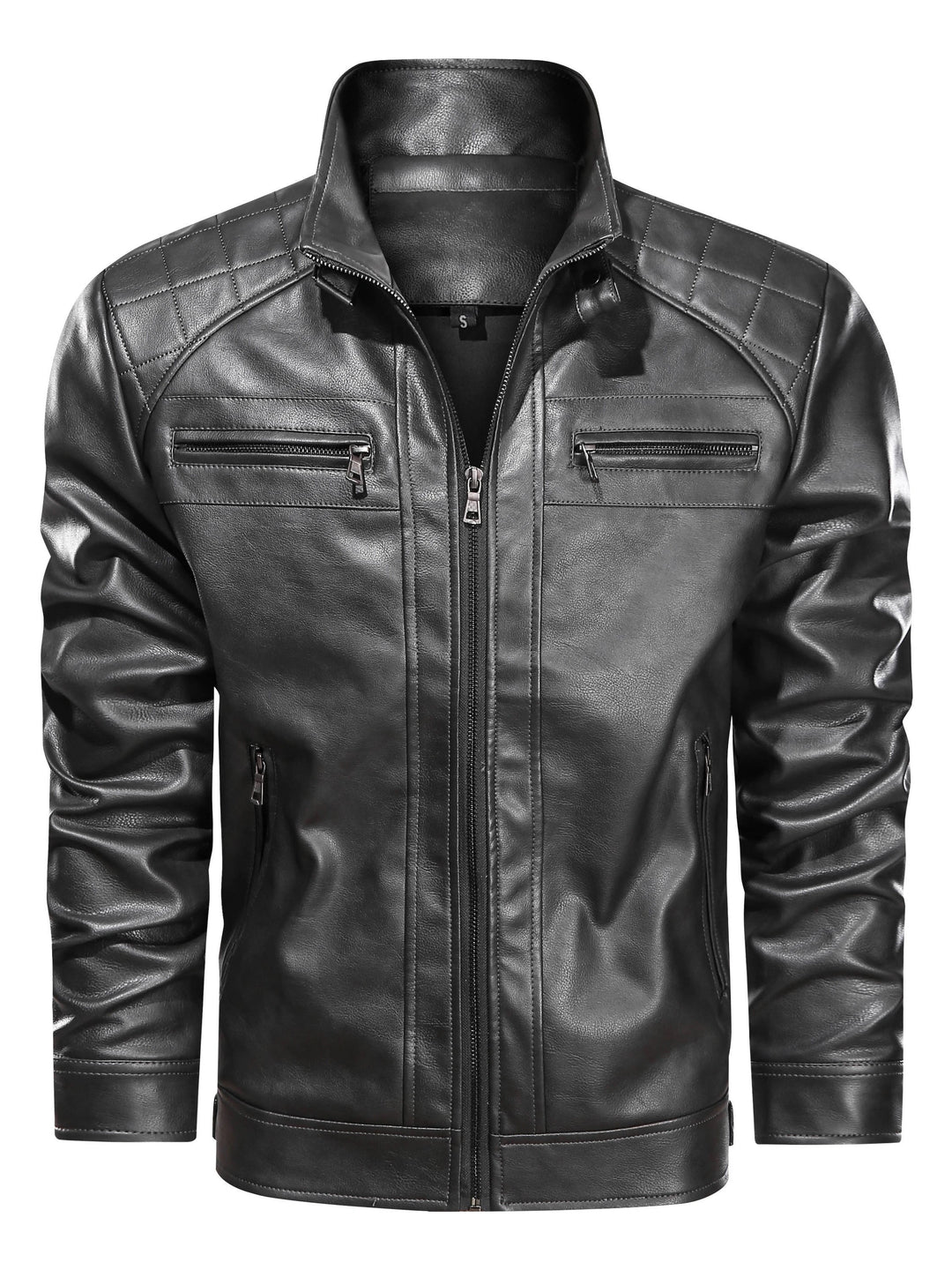 Ronan Stand-Collar Biker Jacket, view 3 - Elena Harper