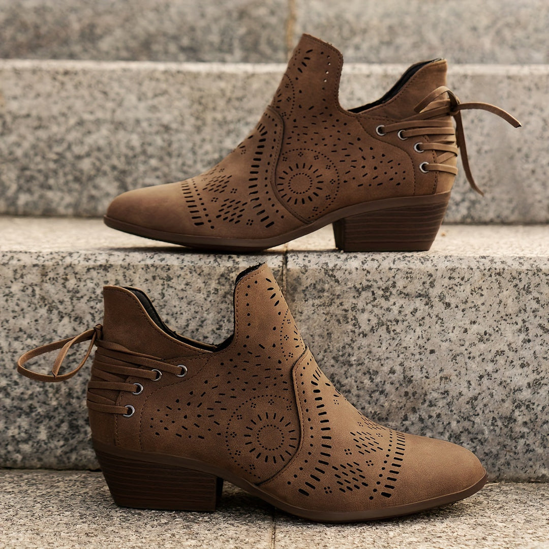 Isabelle - Elegant Western Cut-Out Ankle Boots