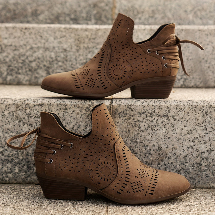Isabelle - Elegant Western Cut-Out Ankle Boots