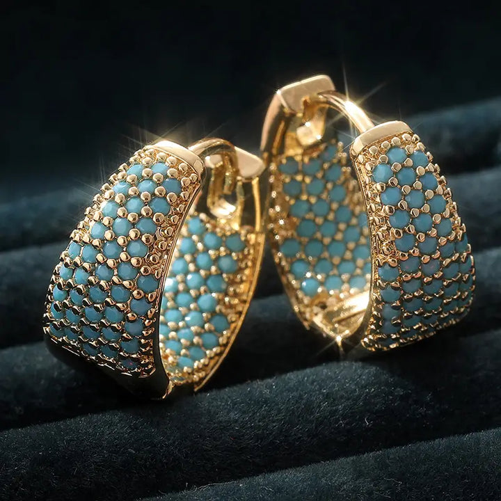 Turquoise Beaded Hoop Earrings with Gold Finish - Elena Harper