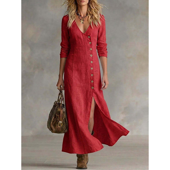 Elegant Vintage Midi Shirt Dress with Long Sleeves