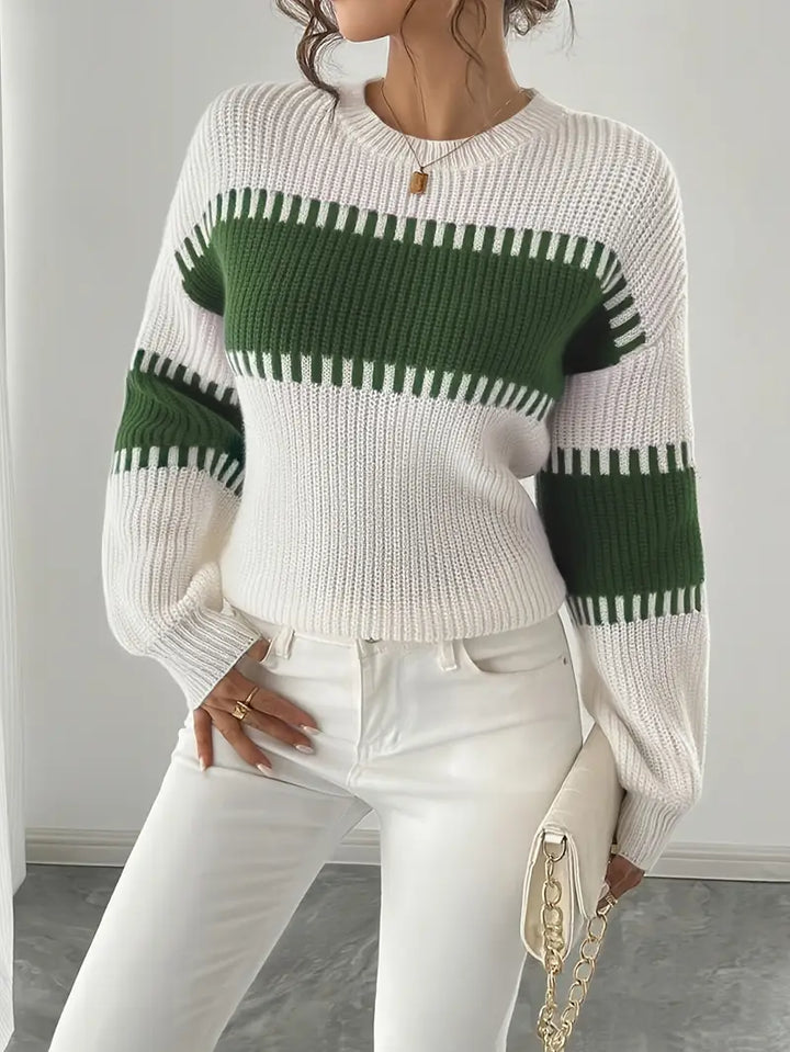 Gyneth Long-Sleeve Sweater with Round Neck, view 3 - Elena Harper