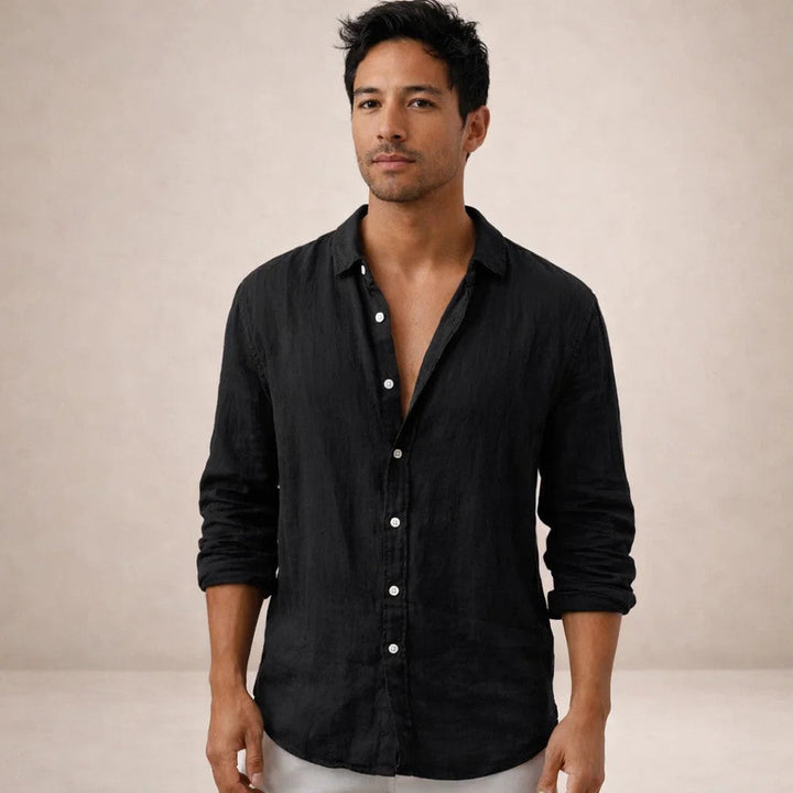 Linen Shirt with Open Collar for Men