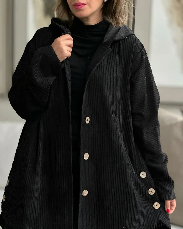Andrea Casual Cord Jacket with Hood for Women, view 2 - Elena Harper