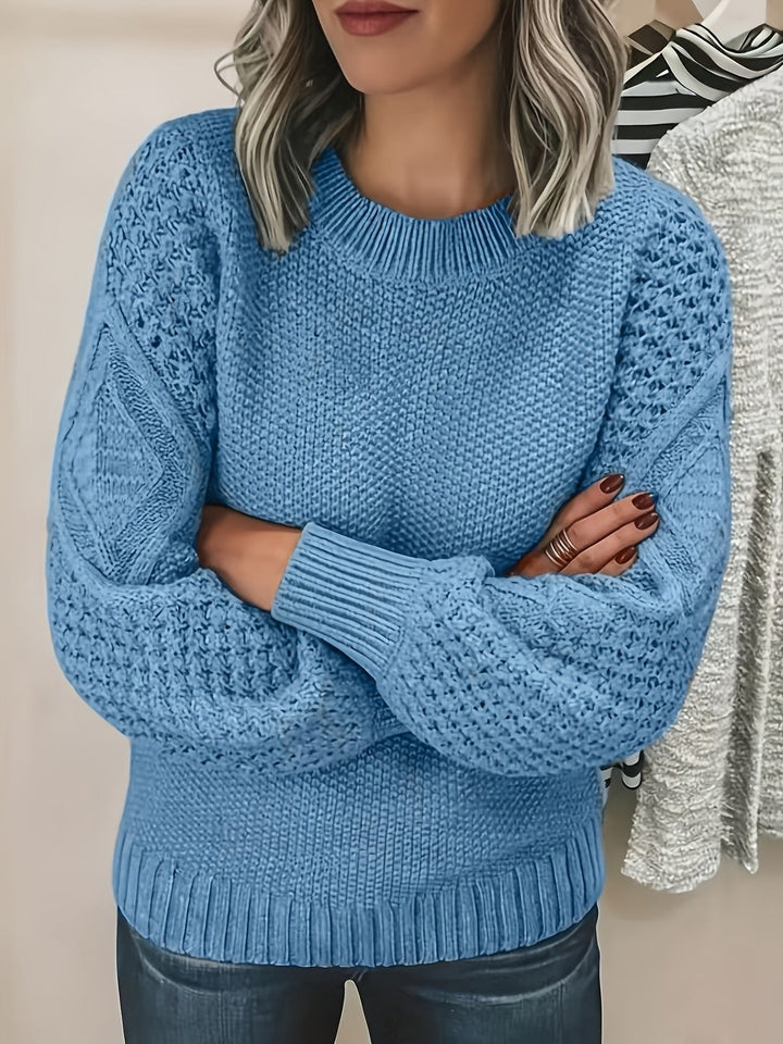 Juliane | Elegant Knit Sweater with Cable Pattern and Balloon Sleeves