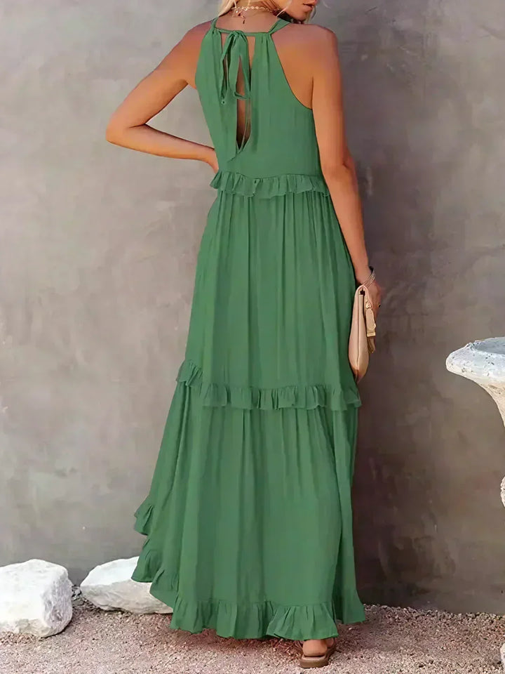 Delilah Elegant Halter Neck Ruffle Trim Dress - Elena Harper