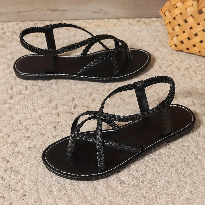 Juliana | Women's flat sandals with braided design and crossover straps