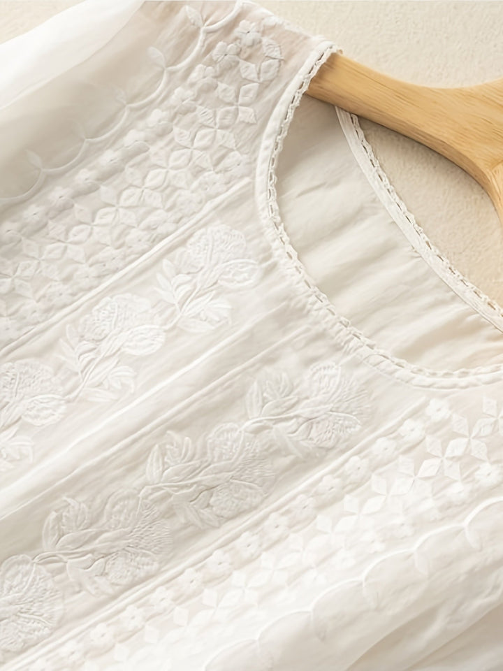 Susannah Embroidered Scoop-Neck Blouse, view 6 - Elena Harper