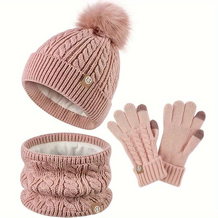 3-piece Winter Set for Women with Hat, Scarf, and Gloves