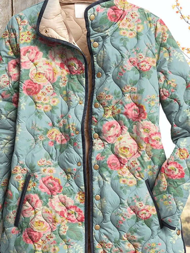 Women's Jacket with Beautiful Floral Pattern, Quilted