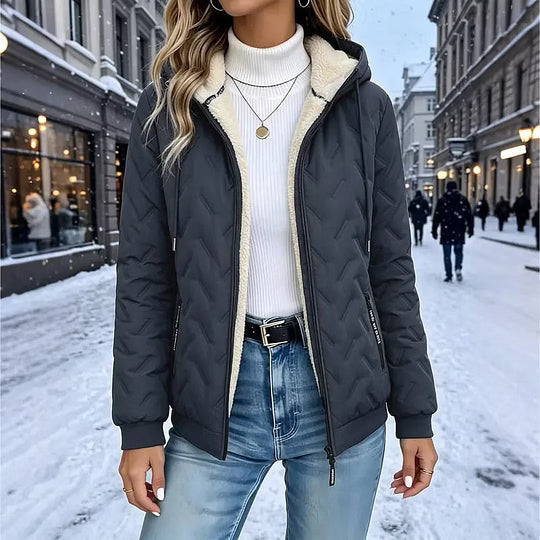 Women's Quilted Hooded Jacket with Fleece Lining