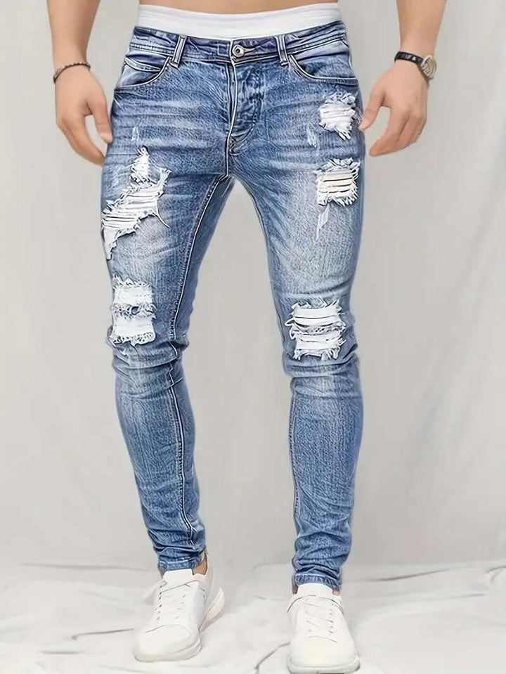 Men's Slim Fit Stretch Ripped Jeans - Elena Harper