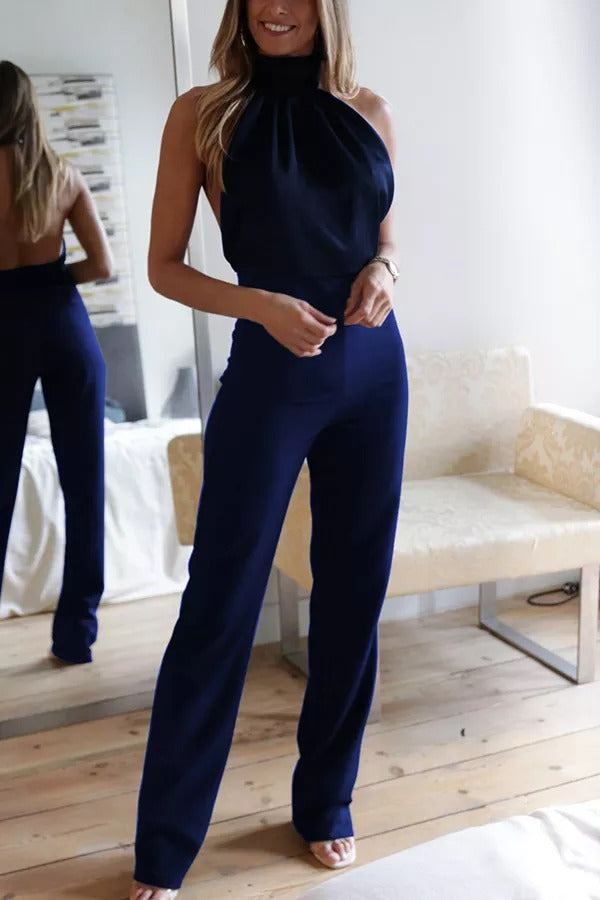 Yuki Thriving All Night Satin Halter Neck Jumpsuit, view 6 - Elena Harper