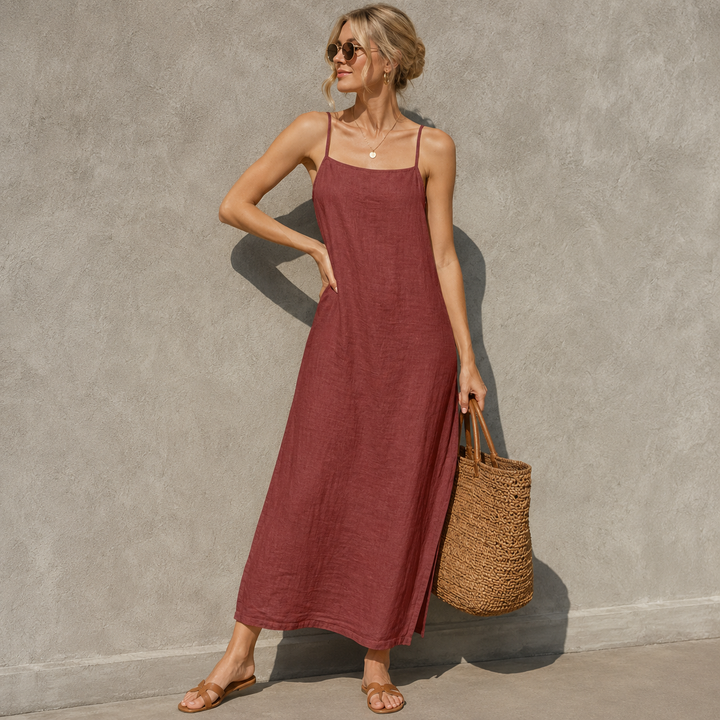 Ivara™ | Belly-Covering Linen-Look Maxi Dress