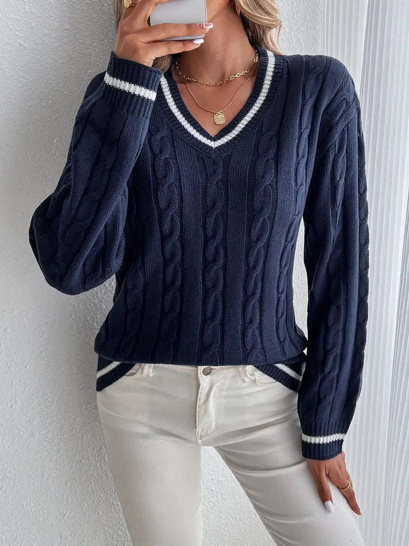 Emily Classic V-neck Knit Sweater - Elena Harper