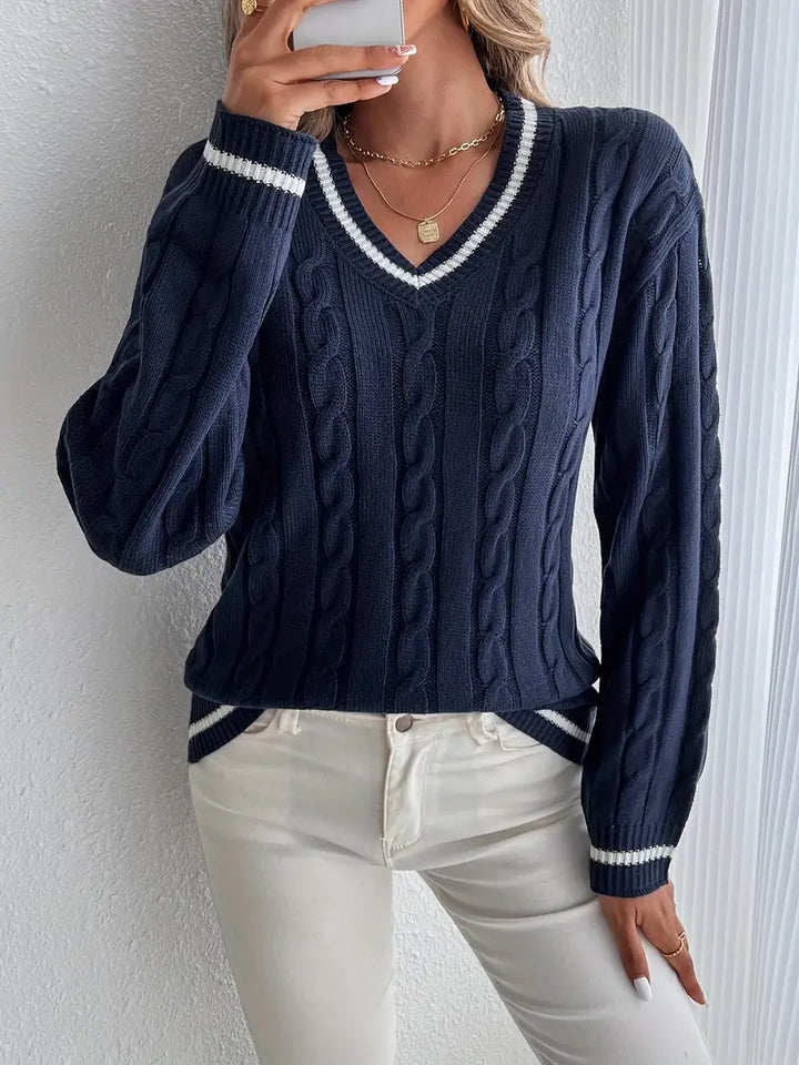 Emily Classic V-neck Knit Sweater - Elena Harper