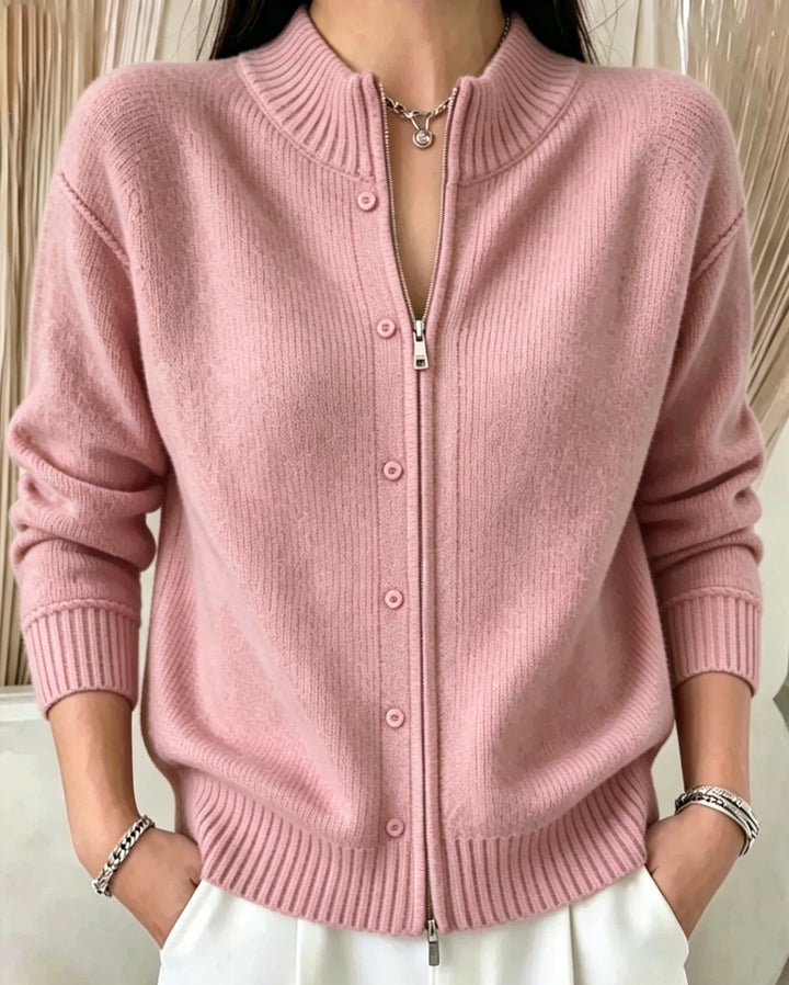Women's Zip Sweater with Round Neck Soft and Practical - Elena Harper