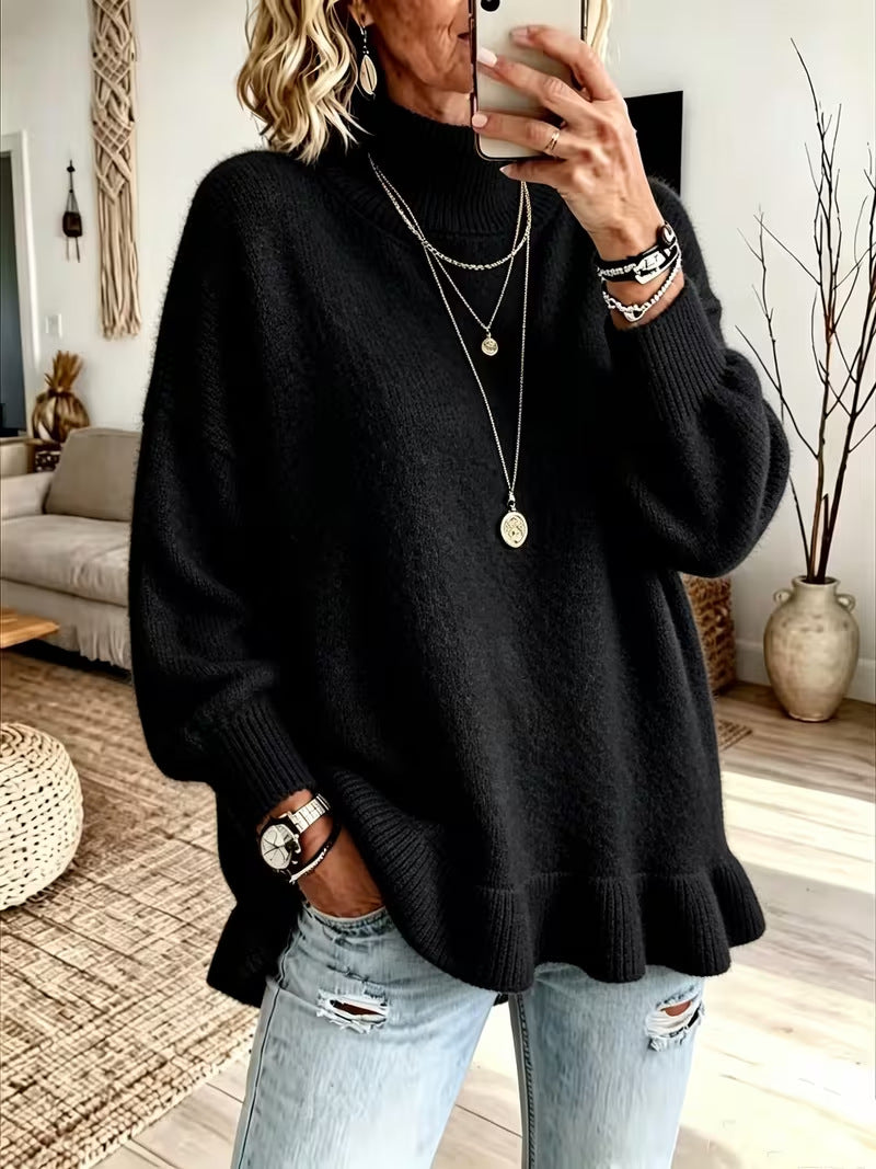 Women's Knit Sweater with Wavy Edge – Soft and Feminine