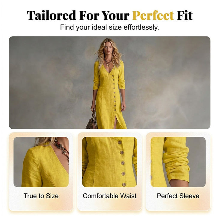 Elegant Vintage Midi Shirt Dress with Long Sleeves