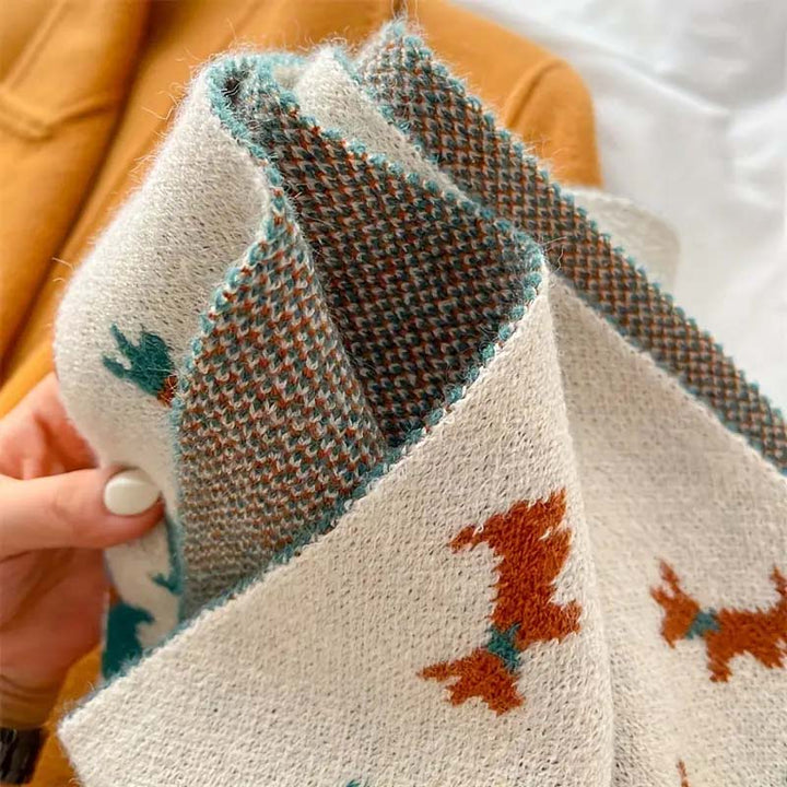 Knitted Scarf with Puppy Pattern