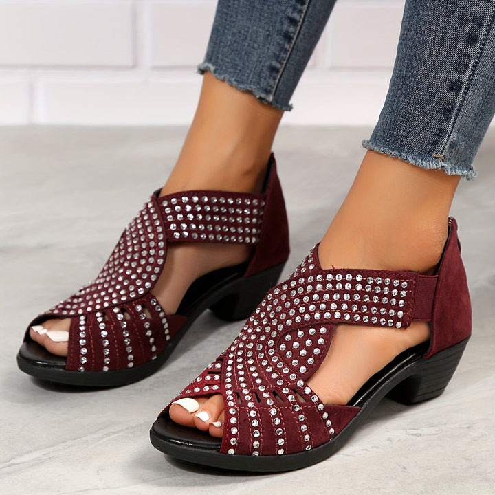 Denuta Open-Toe Wedge Sandals with Rhinestones, view 2 - Elena Harper