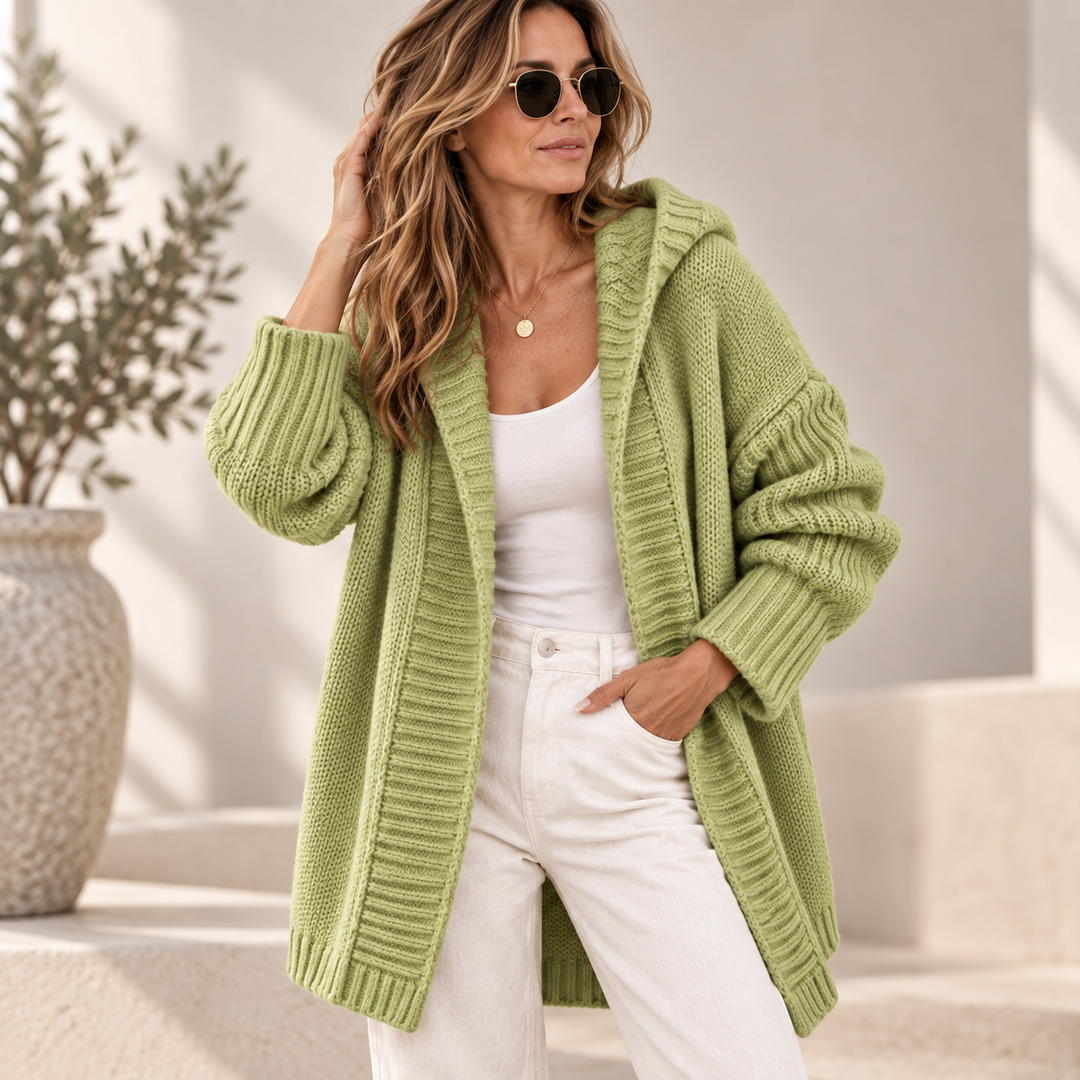 Women's Hooded Chunky Knit Longline Cardigan
