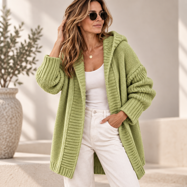 Women's Hooded Chunky Knit Longline Cardigan