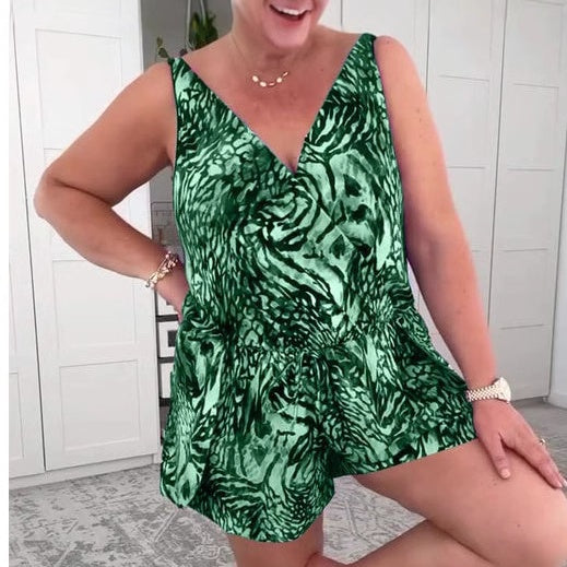 Women's Animal Print V-Neck Playsuit for Effortless Style