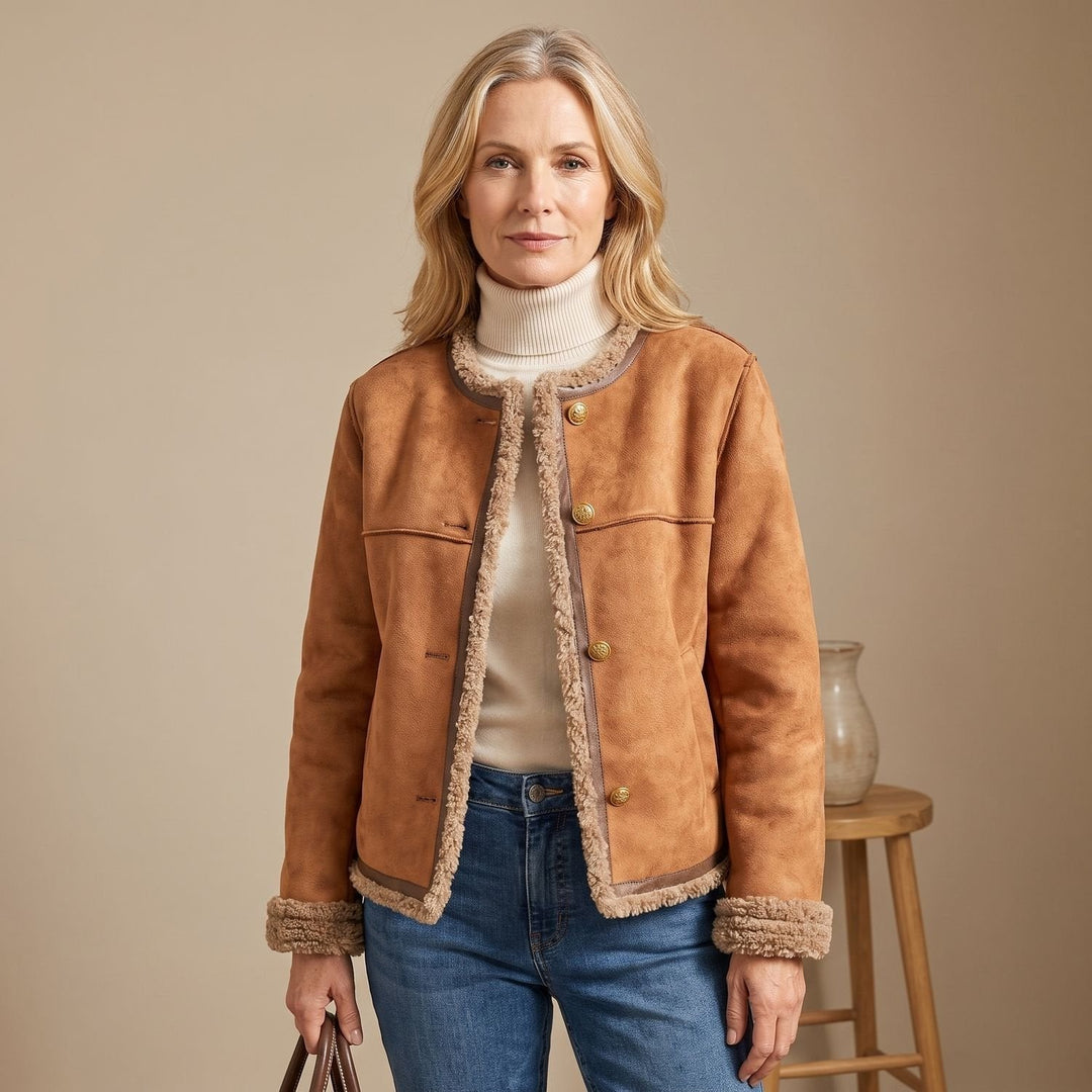 Eleanor | Elegant Short Shearling Jacket with Golden Buttons