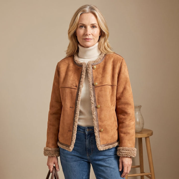 Eleanor | Elegant Short Shearling Jacket with Golden Buttons