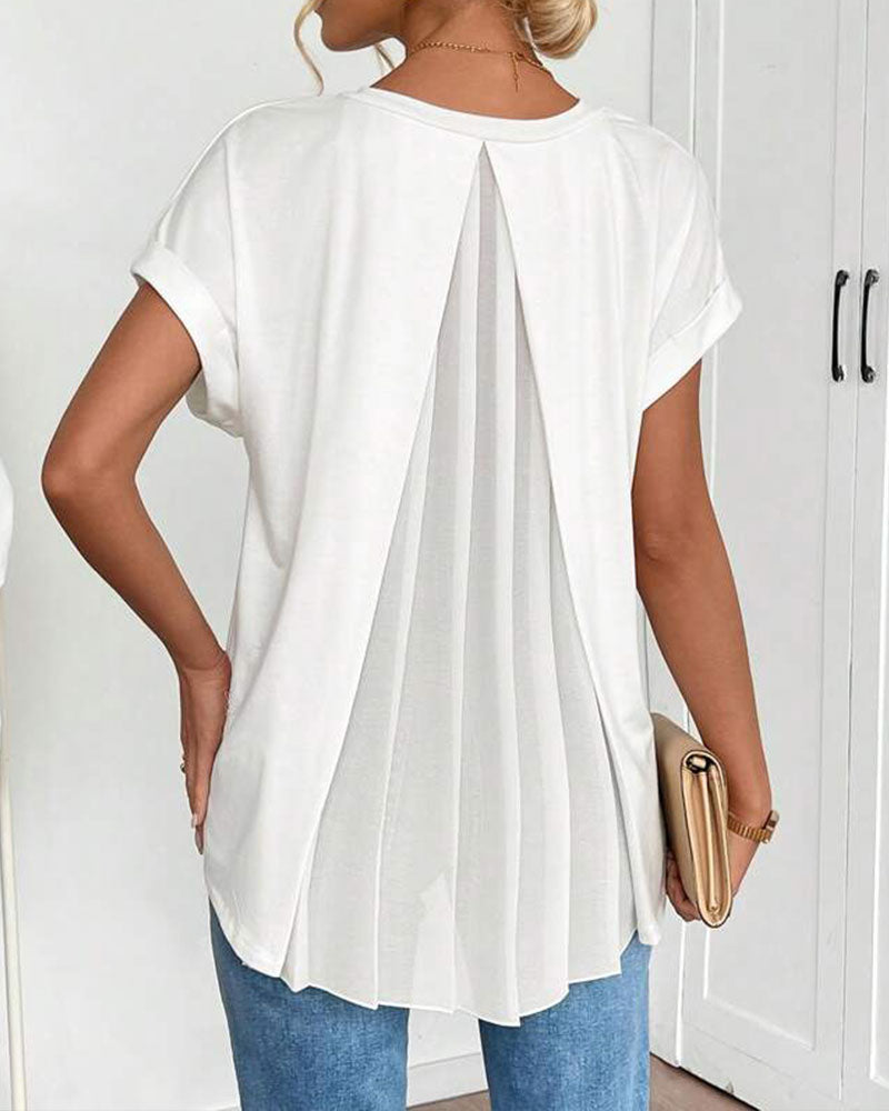 Pleated Short Sleeve Blouse for Women