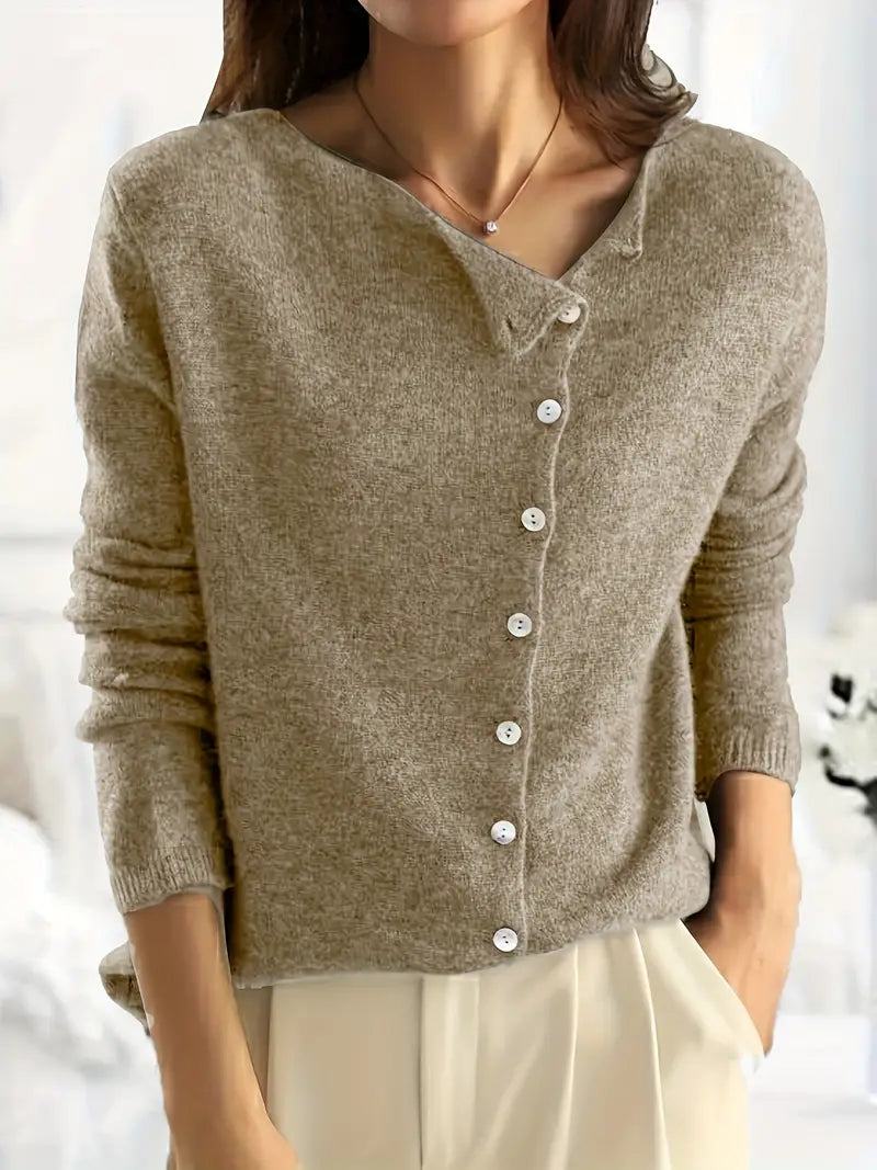 Simple Asymmetrical Cardigan with Button Placket Sienna, view 2 - Elena Harper
