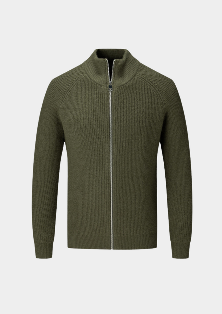 Emma & Rose merino wool zip-up cardigan — premium winter knitwear