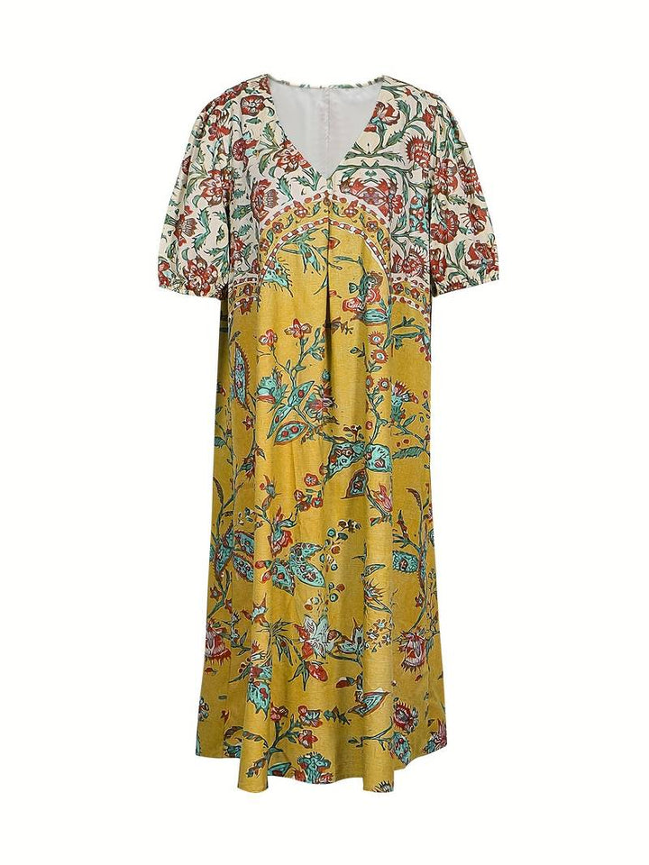Abida Puff Sleeve V-Neck Multicoloured Dress