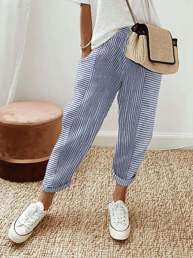 Striped Casual Trousers, view 2 - Elena Harper