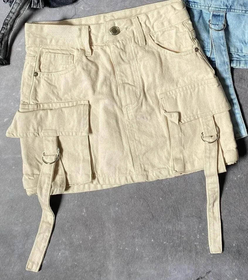 Women's Multi-Pocket Denim A-Line Mini Skirt, view 9 - Elena Harper