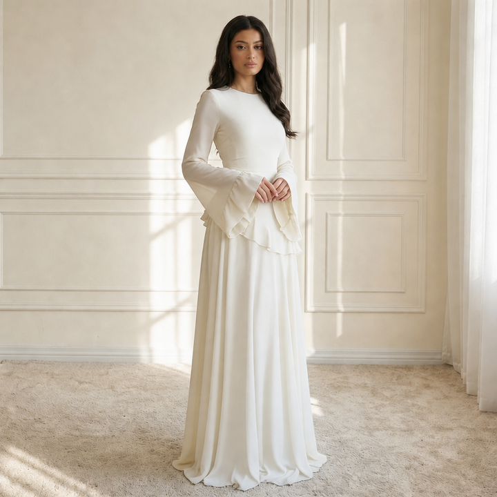 Cadaques Ruffle Flared Sleeve Maxi Dress