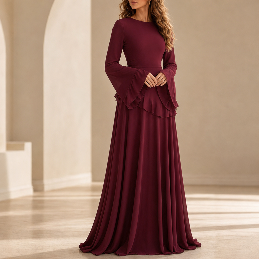 Cadaques Ruffle Flared Sleeve Maxi Dress