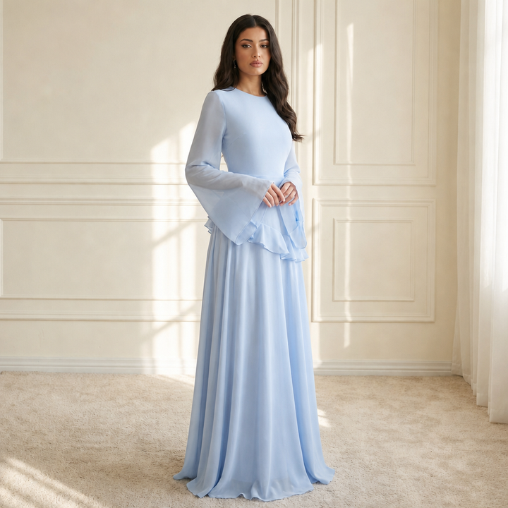 Cadaques Ruffle Flared Sleeve Maxi Dress