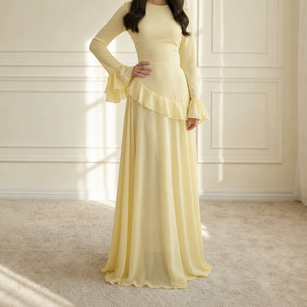 Cadaques Ruffle Flared Sleeve Maxi Dress