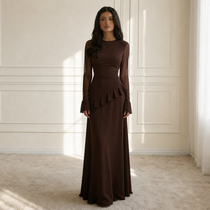 Cadaques Ruffle Flared Sleeve Maxi Dress