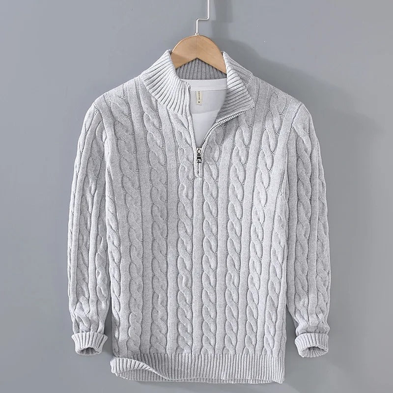 Florian | Men's Cable Knit Pullover with Zipper Collar