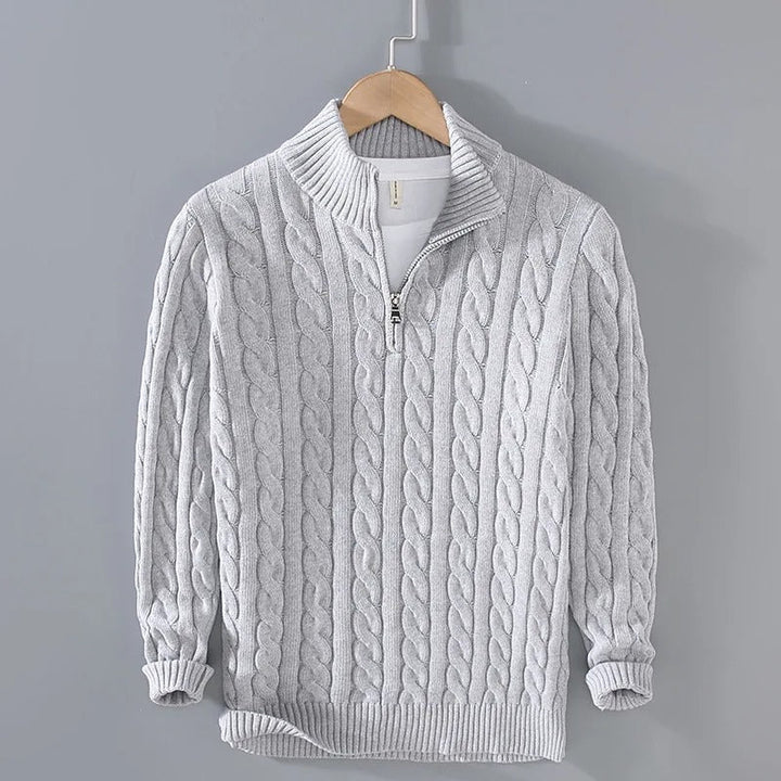 Florian | Men's Cable Knit Pullover with Zipper Collar