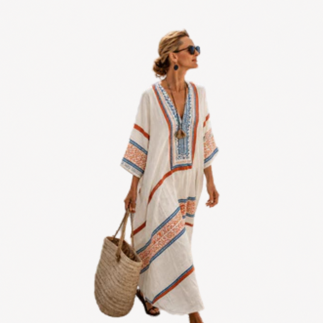 Long striped women's caftan - Fluid and elegant