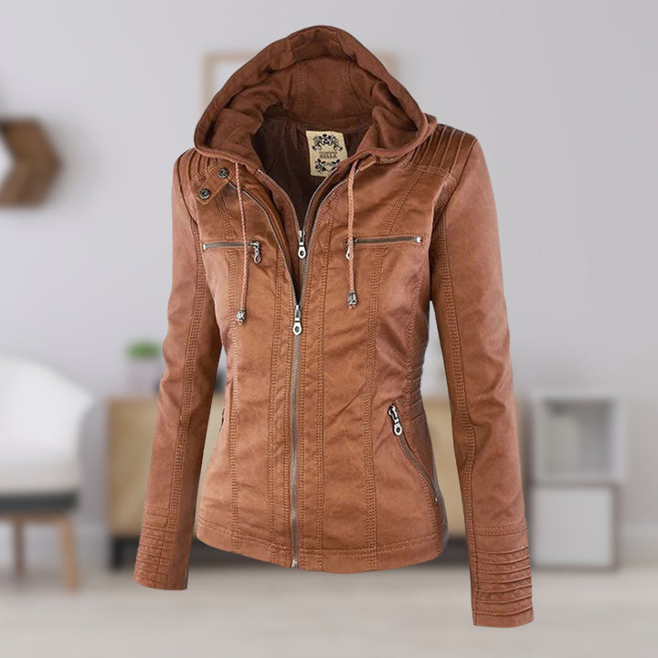 Aurélie - Chic Leather Jacket with Hood