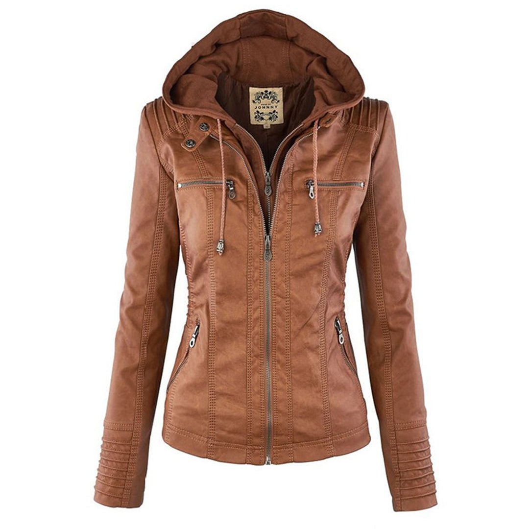Aurélie - Chic Leather Jacket with Hood