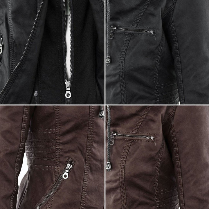 Aurélie - Chic Leather Jacket with Hood