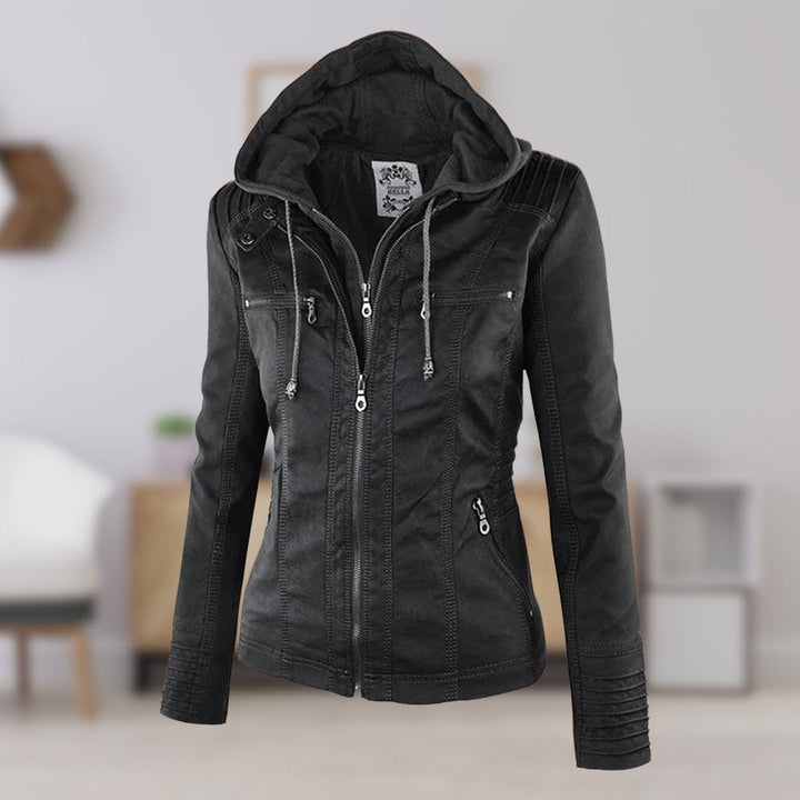 Aurélie - Chic Leather Jacket with Hood